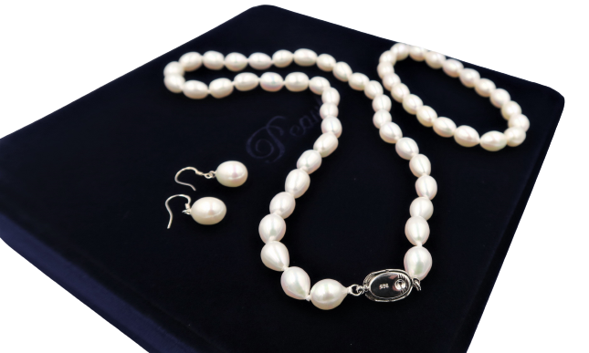 PC - Real Pearl Full Set White Necklace Bracelet Earring Celeste 925 Sterling Silver gift