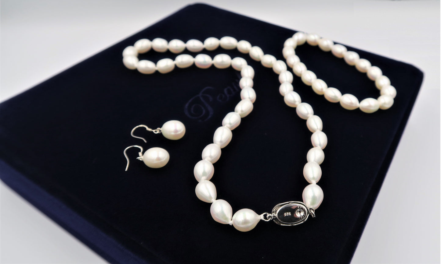 PC - Real Pearl Full Set White Necklace Bracelet Earring Celeste 925 Sterling Silver gift