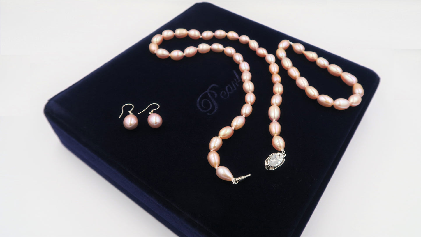 PC - Real Pearl Full Set Purple Pink Pearls Necklace Bracelet Earring Drop Rice Shape Celeste 925 Sterling Silver gift