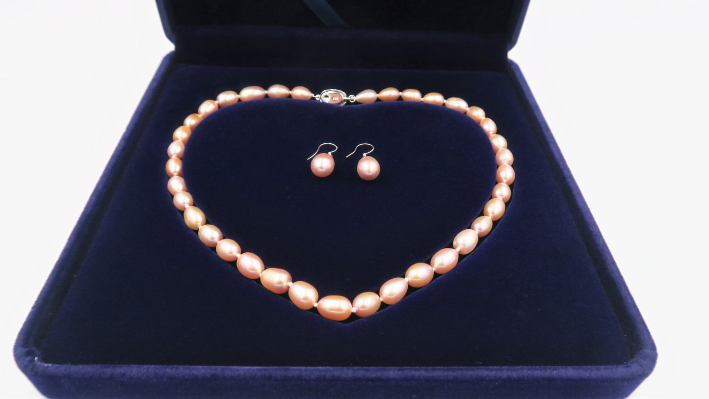 PC - Real Pearl Full Set Purple Pink Pearls Necklace Bracelet Earring Drop Rice Shape Celeste 925 Sterling Silver gift