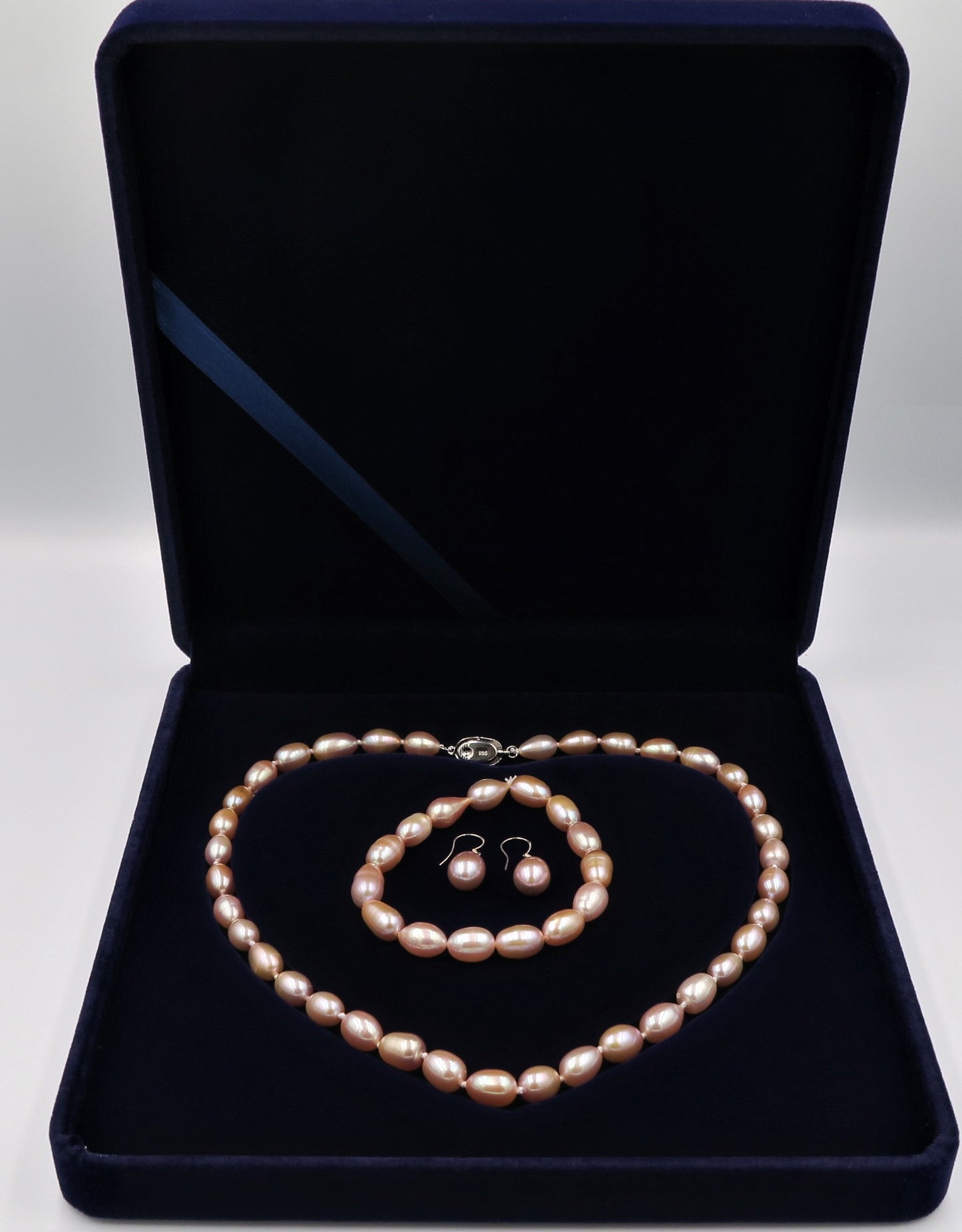 PC - Real Pearl Full Set Purple Pink Pearls Necklace Bracelet Earring Drop Rice Shape Celeste 925 Sterling Silver gift