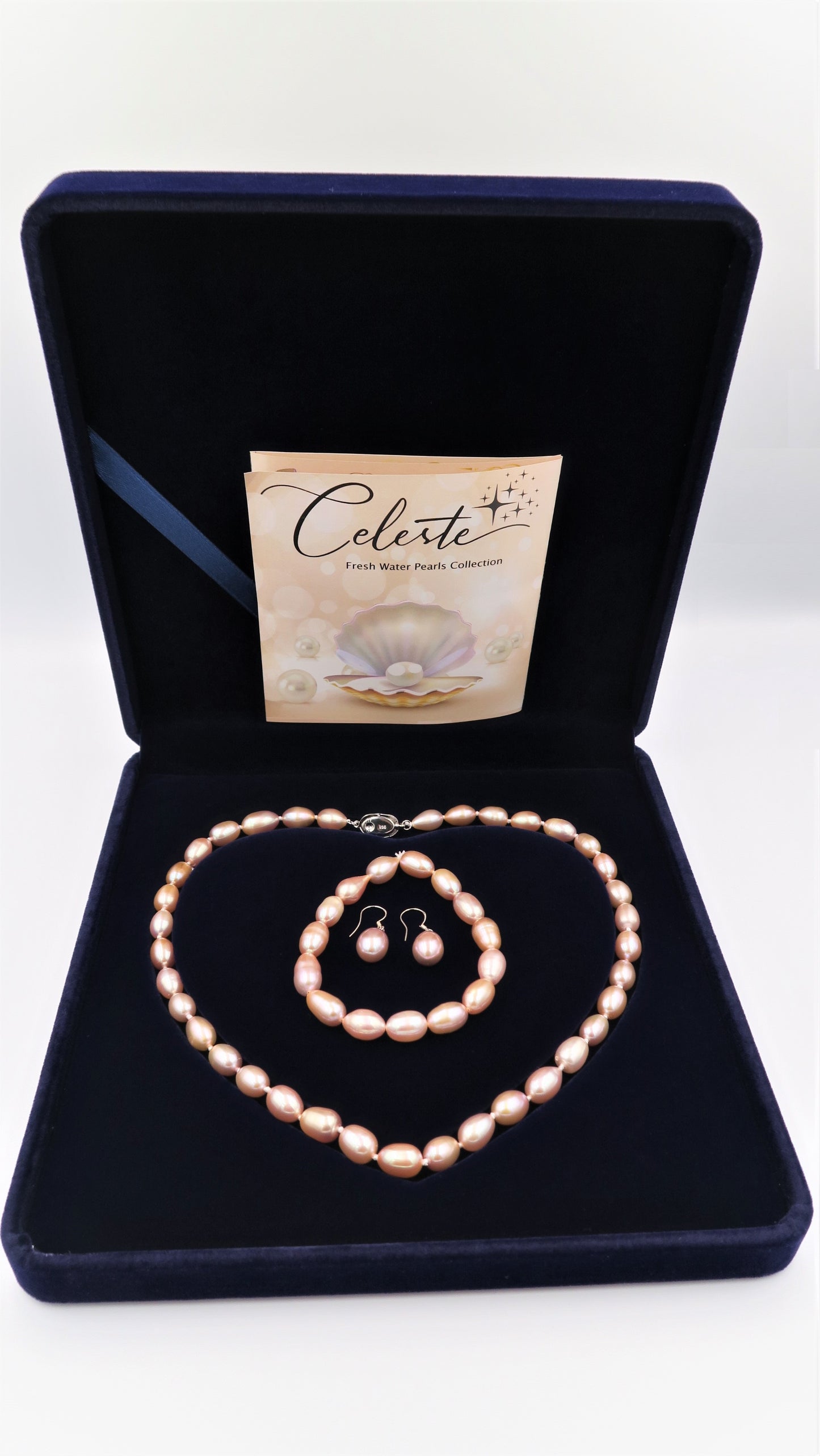 PC - Real Pearl Full Set Purple Pink Pearls Necklace Bracelet Earring Drop Rice Shape Celeste 925 Sterling Silver gift