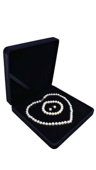 PA - Real Pearl Full Set Fresh Water Pearls Necklace Bracelet Earring Celeste 925 Sterling Silver White Round Pearls gift box