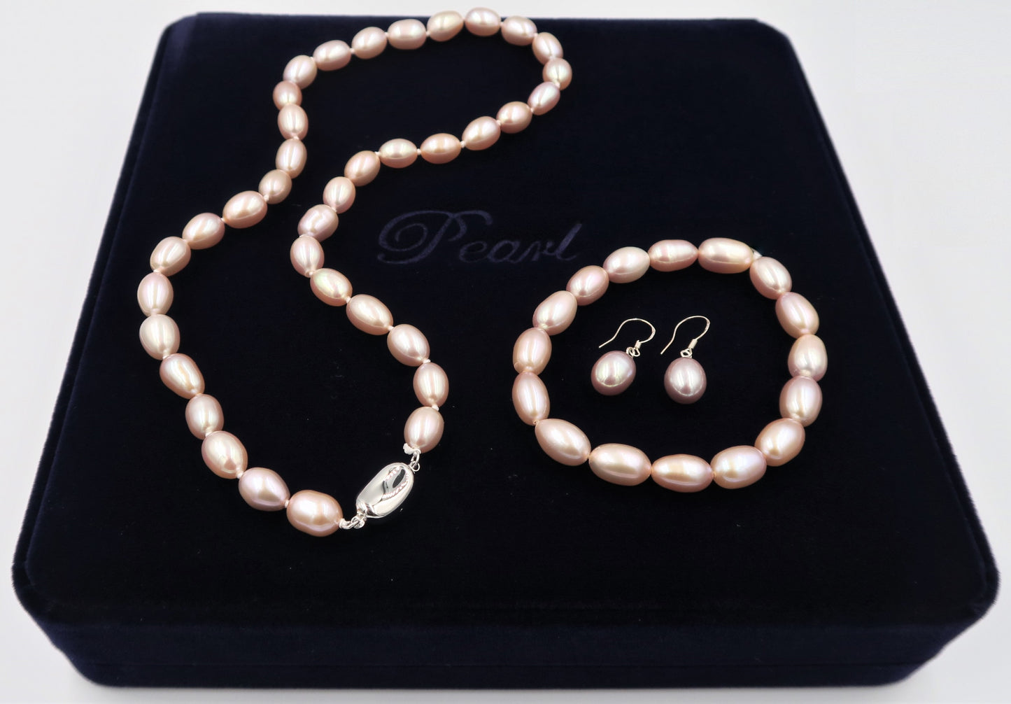 PC - Real Pearl Full Set Purple Pink Pearls Necklace Bracelet Earring Drop Rice Shape Celeste 925 Sterling Silver gift