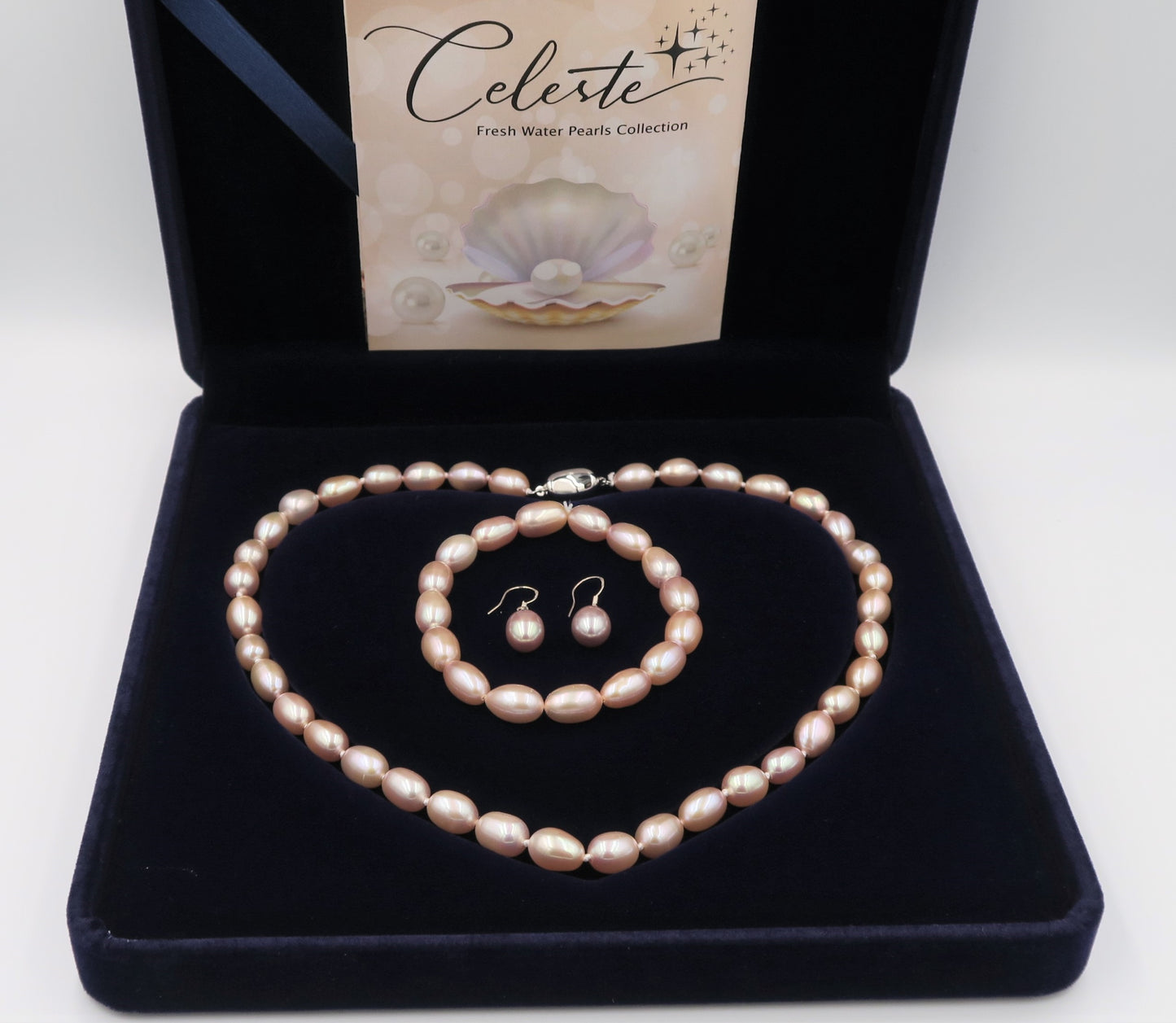 PC - Real Pearl Full Set Purple Pink Pearls Necklace Bracelet Earring Drop Rice Shape Celeste 925 Sterling Silver gift