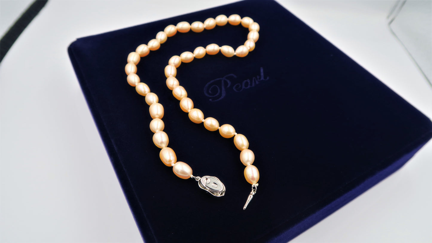 PC - Real Pearl Full Set Peach Pink Pearls Necklace Bracelet Earring Drop Rice Shape Celeste 925 Sterling Silver gift