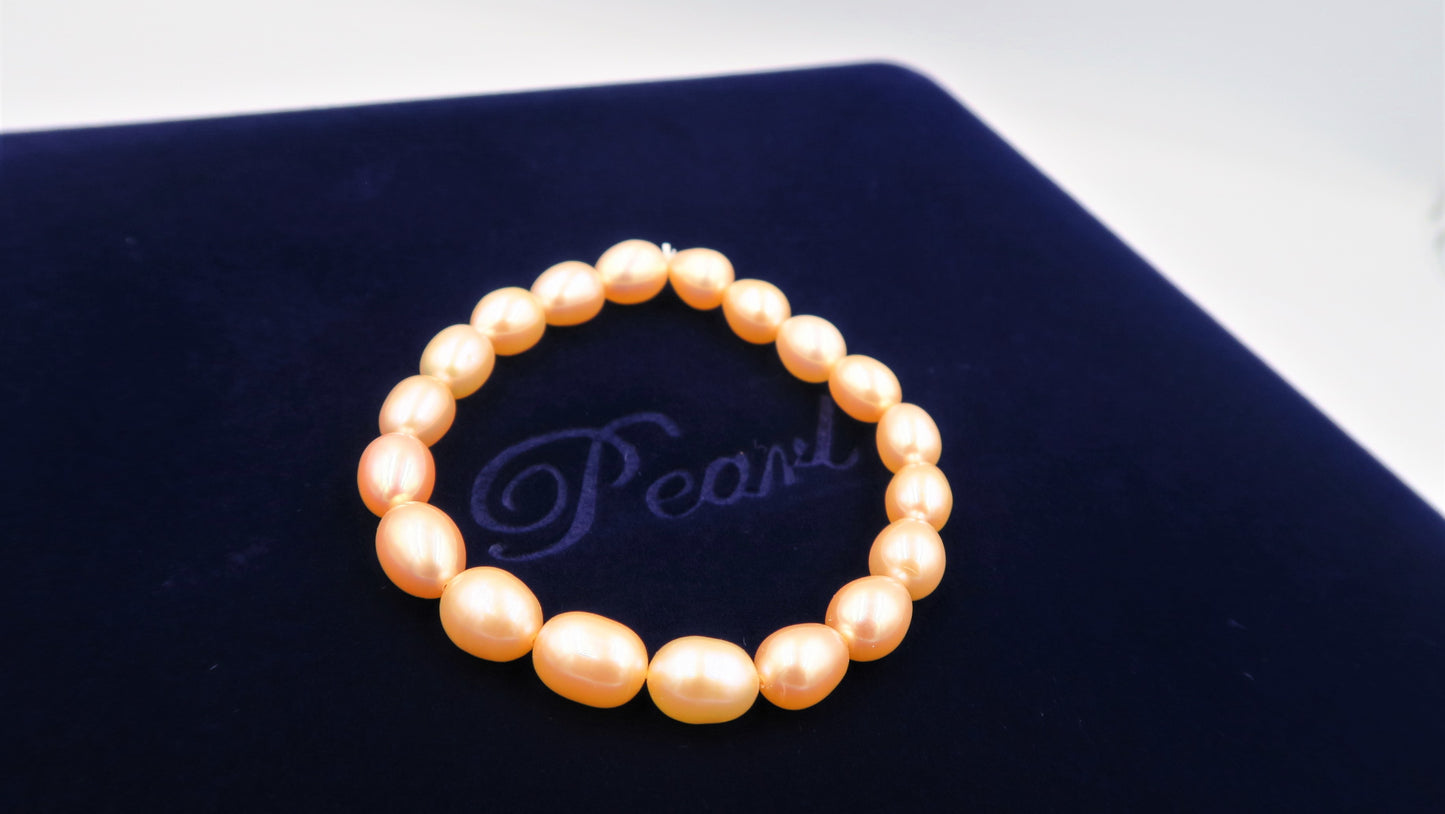 PC - Real Pearl Full Set Peach Pink Pearls Necklace Bracelet Earring Drop Rice Shape Celeste 925 Sterling Silver gift