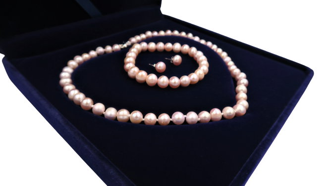 PA - Real Pearl Full Set Purple Necklace Bracelet Earring Celeste 925 Sterling Silver Pearls gift box
