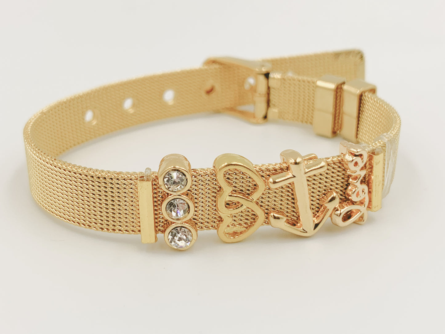 T - Braided Stainless Steel Bracelet Eiffel Tower Heart Star Rhinestone Crystal Charm Bracelet