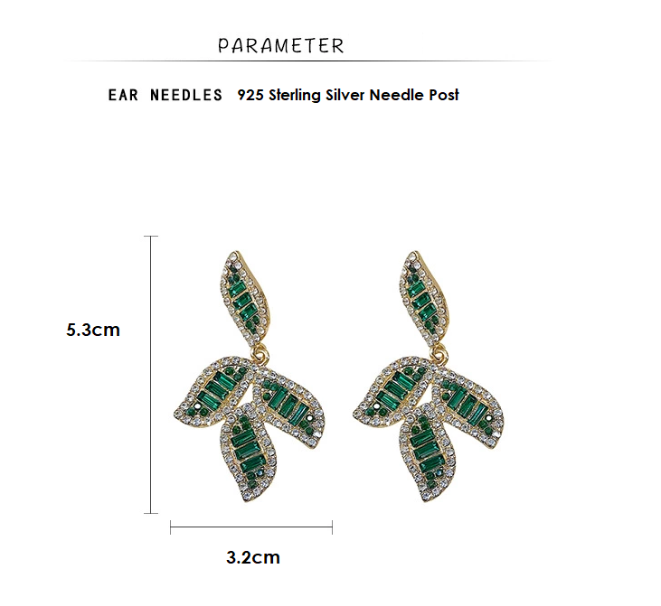 Green Leaf Crystal Beaded Earring Statement Modern Dangle Earrings Gift
