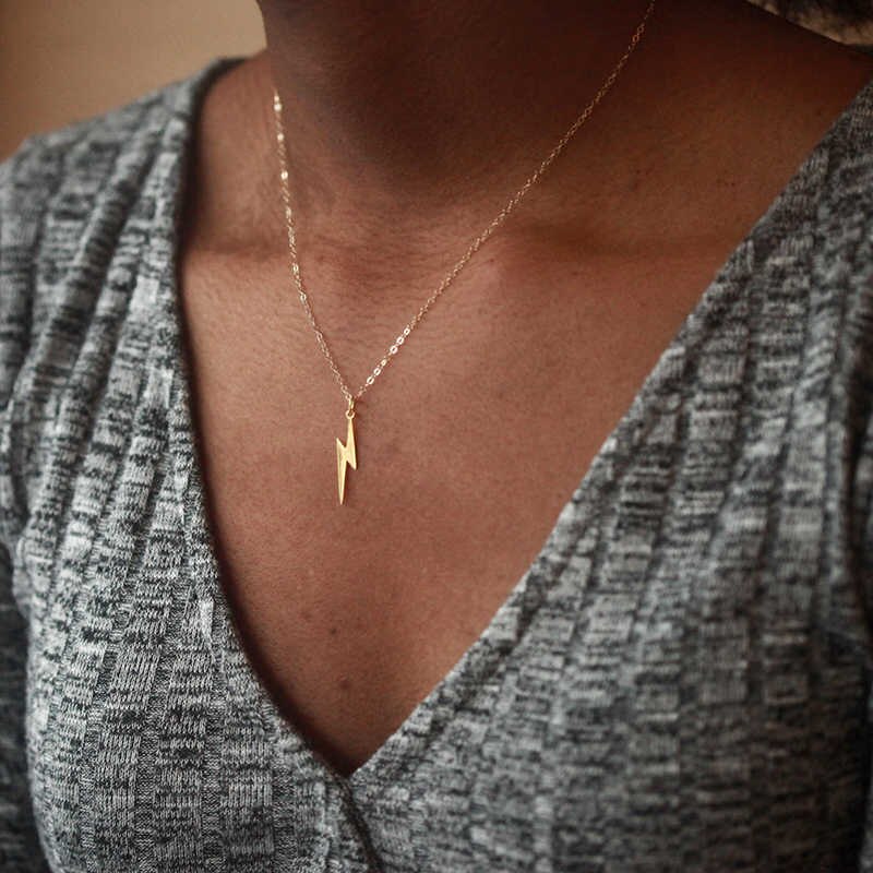 C - Lightning Bolt Charm Dainty Necklace 14K Gold or Sterling Silver Plated on Stainless Steel Thunder