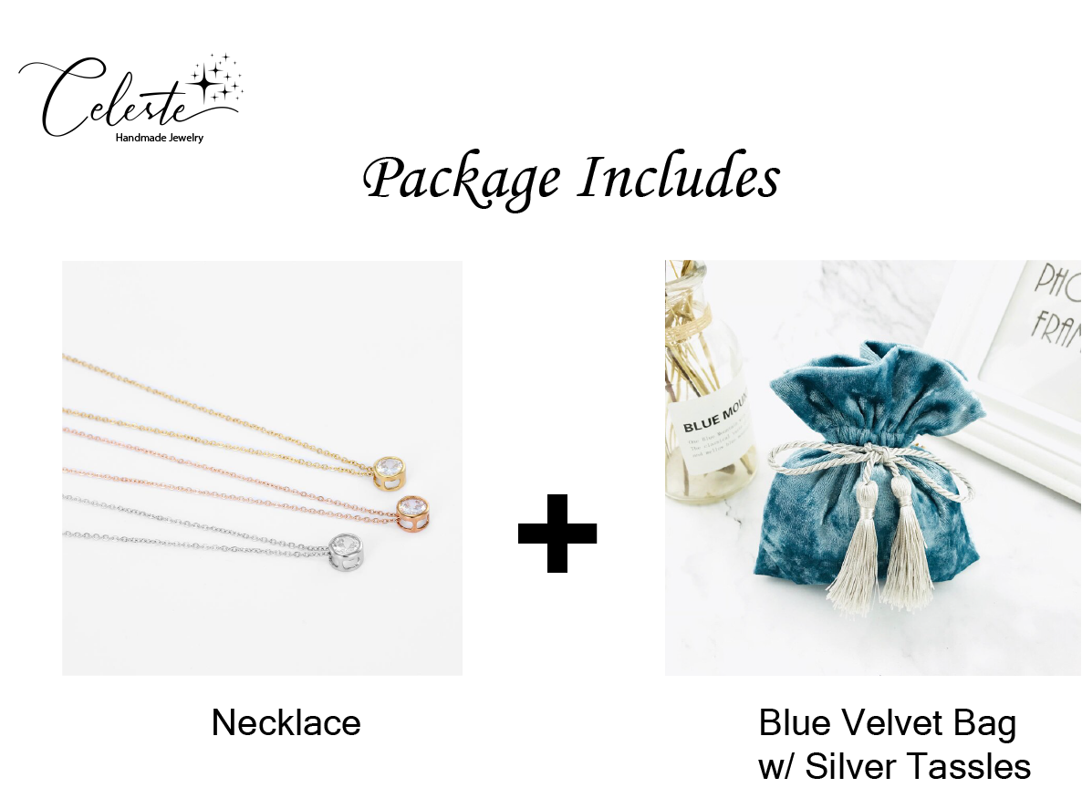 C - 14K Gold Plated Dainty Crystal Necklace Pendant Stainless Steel Base Elegant Gift