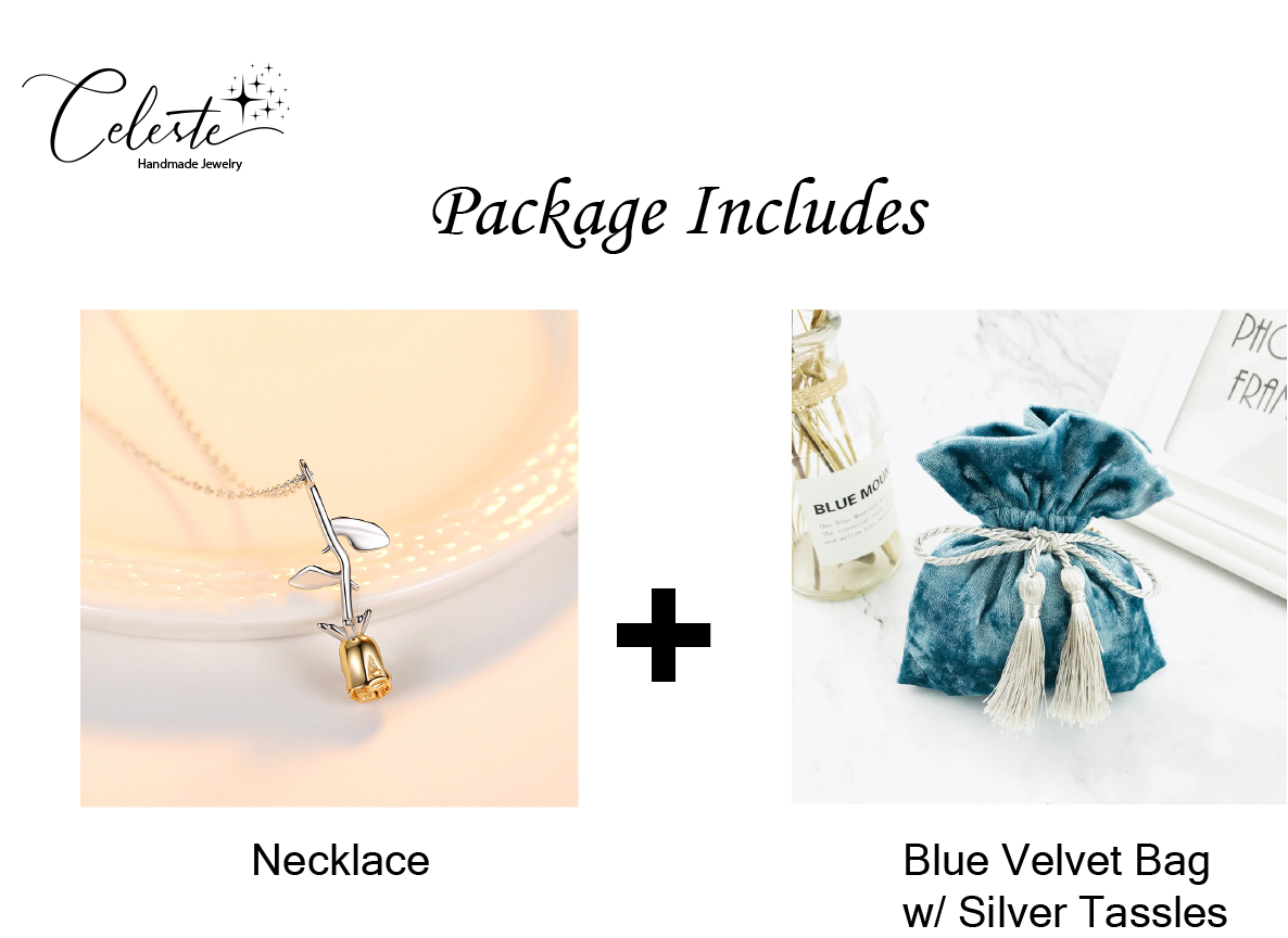 G - Rose Stem Necklace 18K Gold Plated on 925 Sterling Silver Belle Beauty & the Beast Pendant Gift