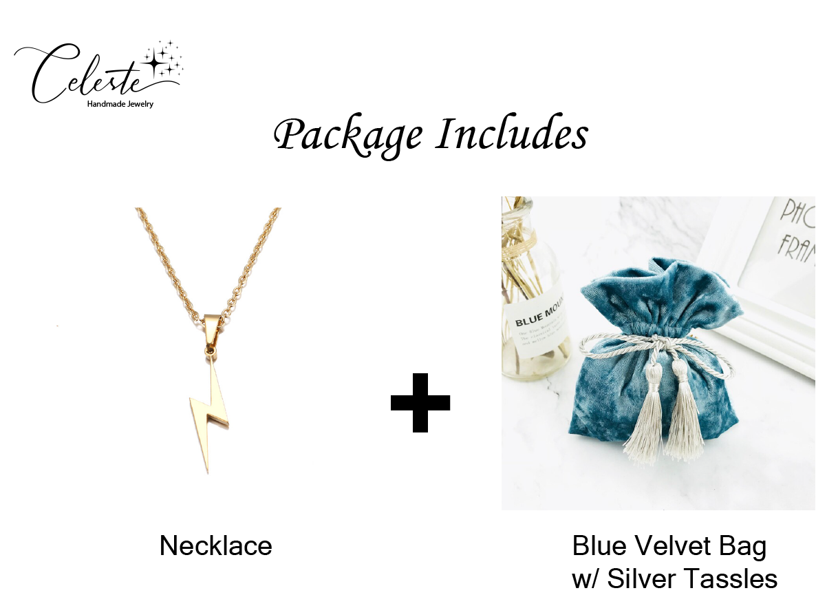 C - Lightning Bolt Charm Dainty Necklace 14K Gold or Sterling Silver Plated on Stainless Steel Thunder