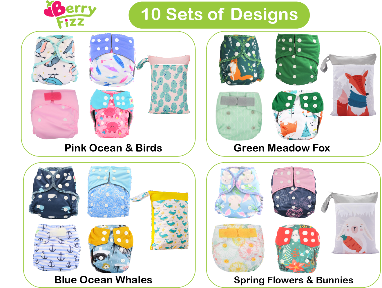 14pc Pack Full Set Newborn Cloth Diaper Pocket & All-In-One AIO, Wet bag, Liner