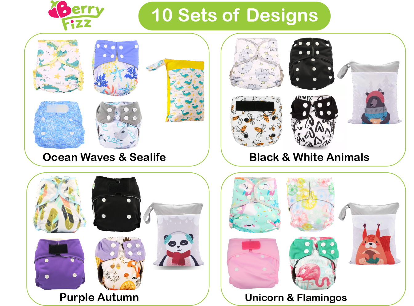 14pc Pack Full Set Newborn Cloth Diaper Pocket & All-In-One AIO, Wet bag, Liner