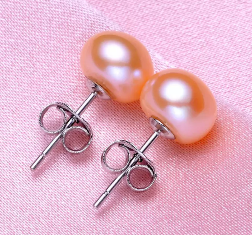 PD - Real Pearl Earrings Celeste Collections Pink Round Pearls Earring 925 Sterling Silver gift box