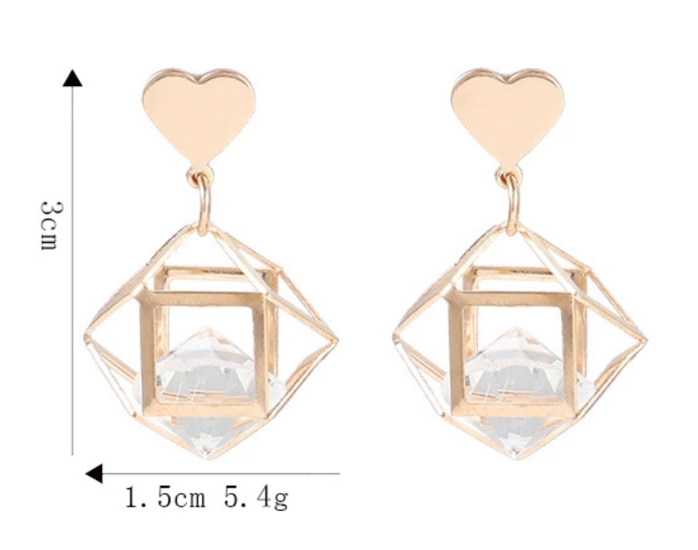 D - Gold Prism Crystal Earrings Acrylic Rhinestones French Elegant Drop Earrings Jewelry