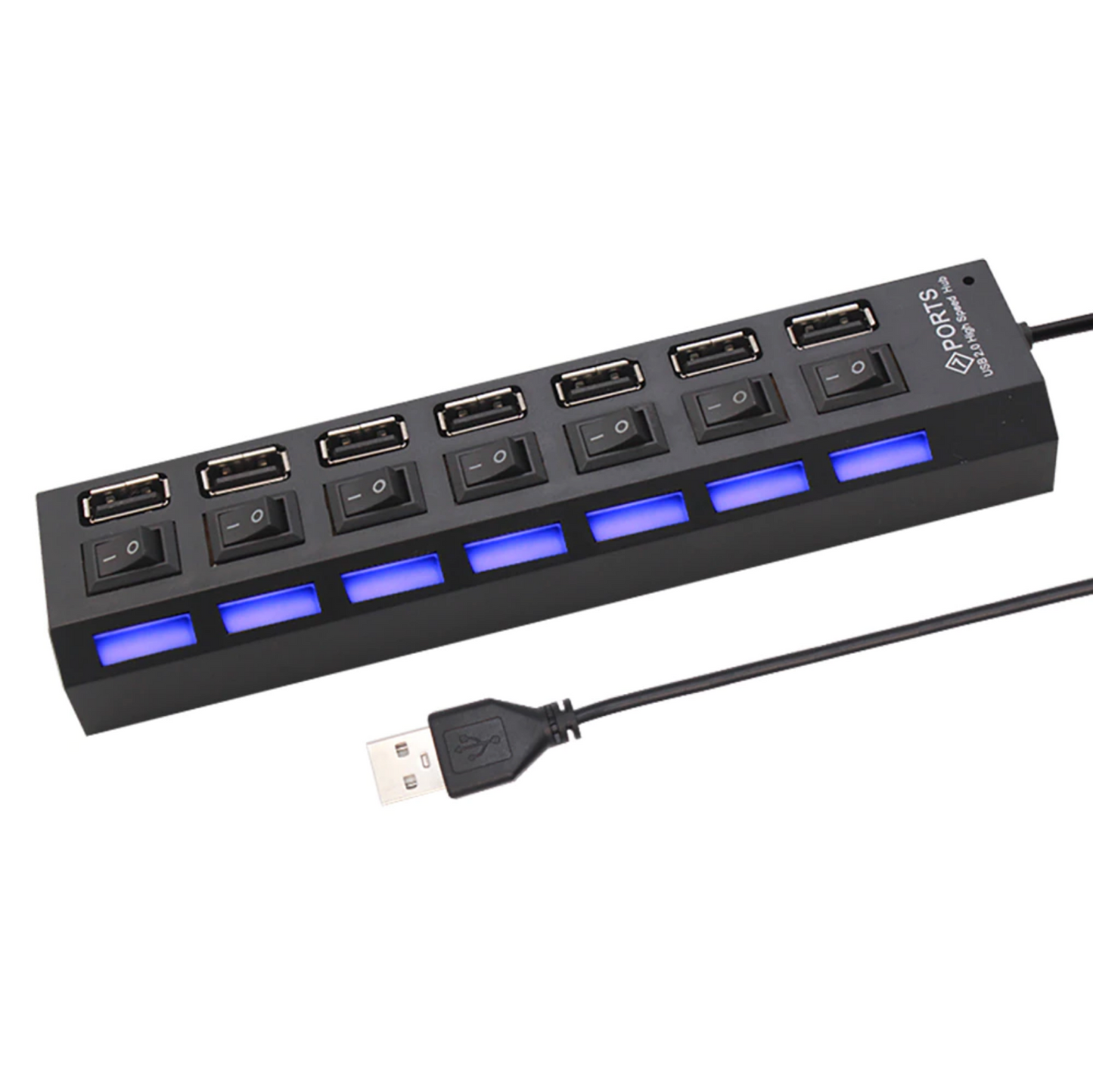 N - 7 Ports High Speed USB 2.0 Hub Splitter Adapter Expander Multi USB With On/Off Switch For Windows PC