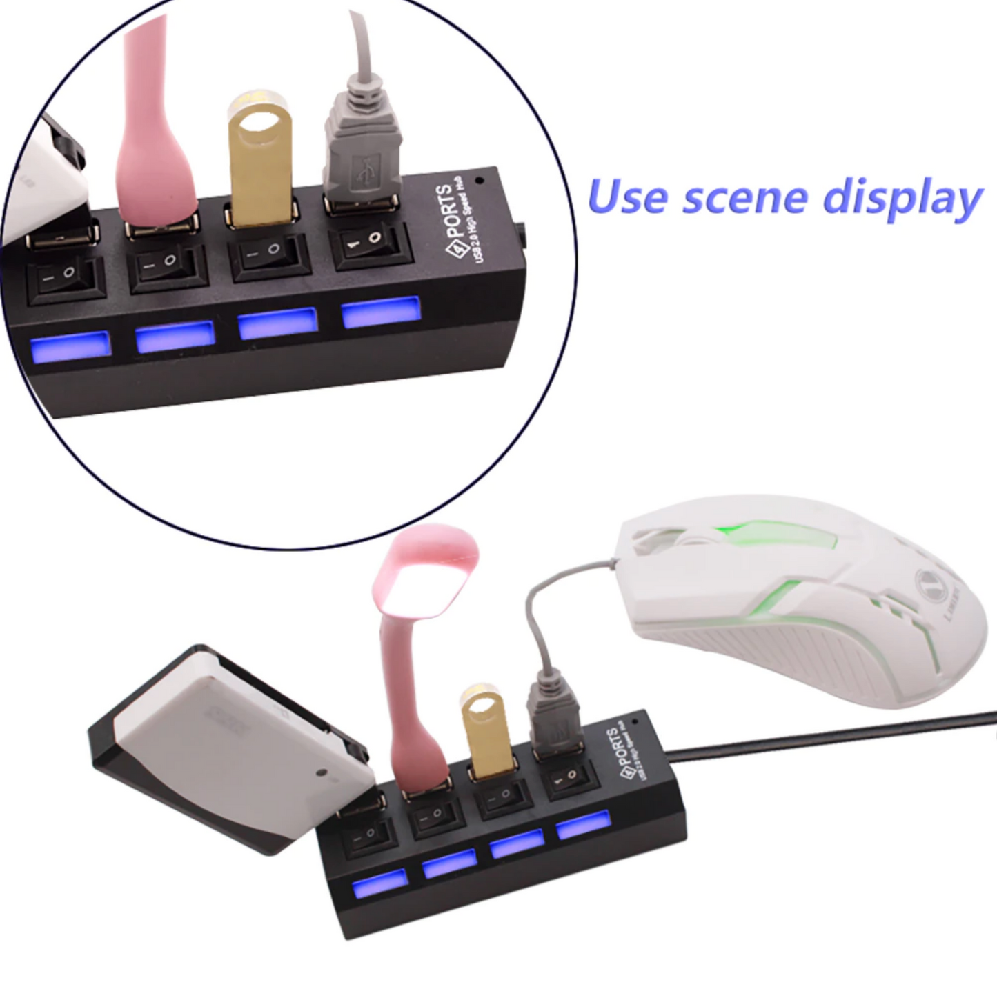 N - 4 Ports High Speed USB 2.0 Hub Splitter Adapter Expander Multi USB With On/Off Switch For Windows PC