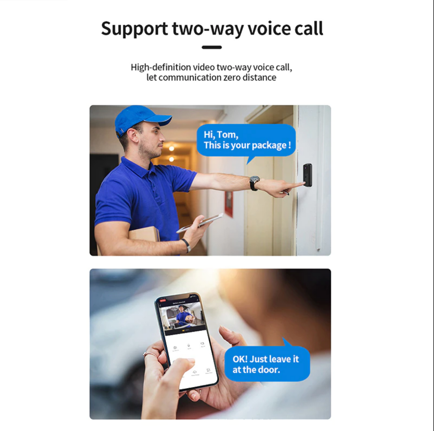 P - Tuya Smart Phone App 1080P WiFi Video Smart Wireless Doorbell With Chime And Rechargeable Batteries For Phone Home Security
