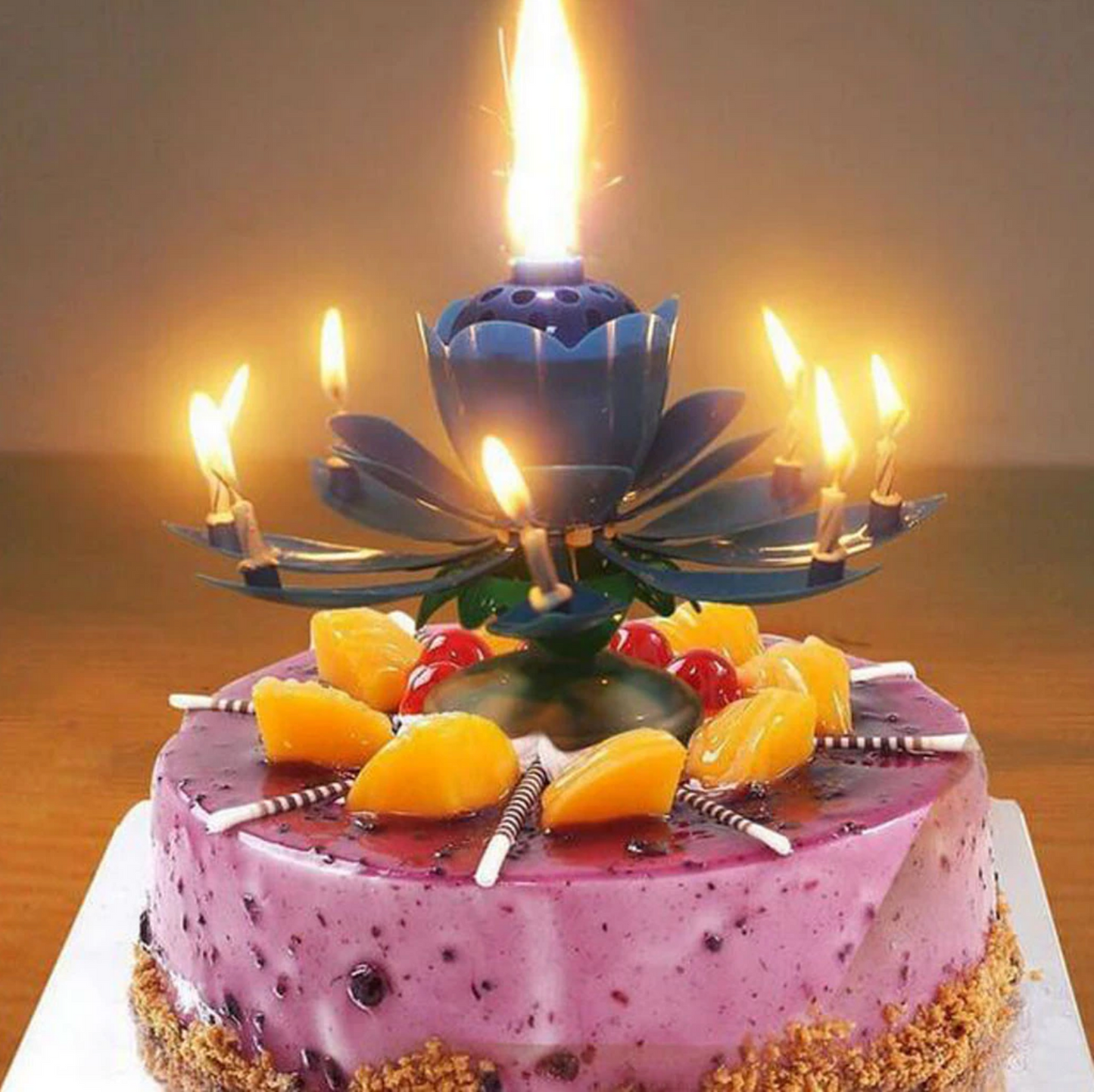 Pink Lotus Birthday Candle Musical Rotating Singing Music Happy BDay Flower Light Candles