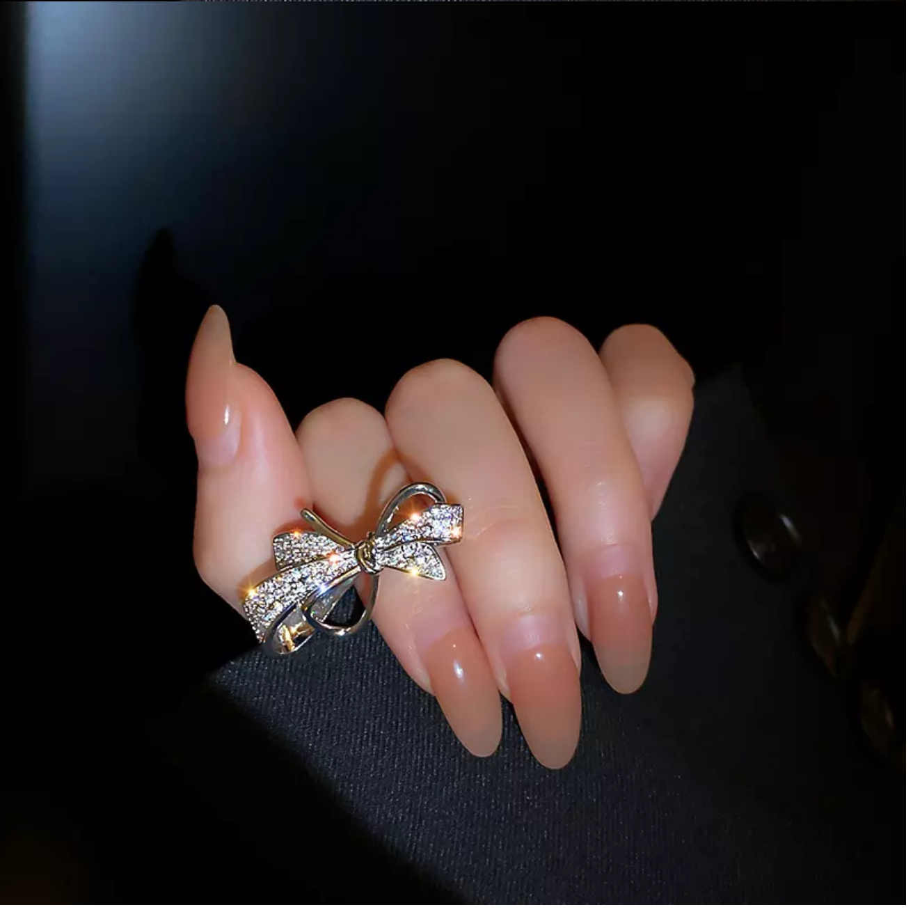 R - Fashion Trendy Bowknot Crystal Ring Jewelry Adjustable