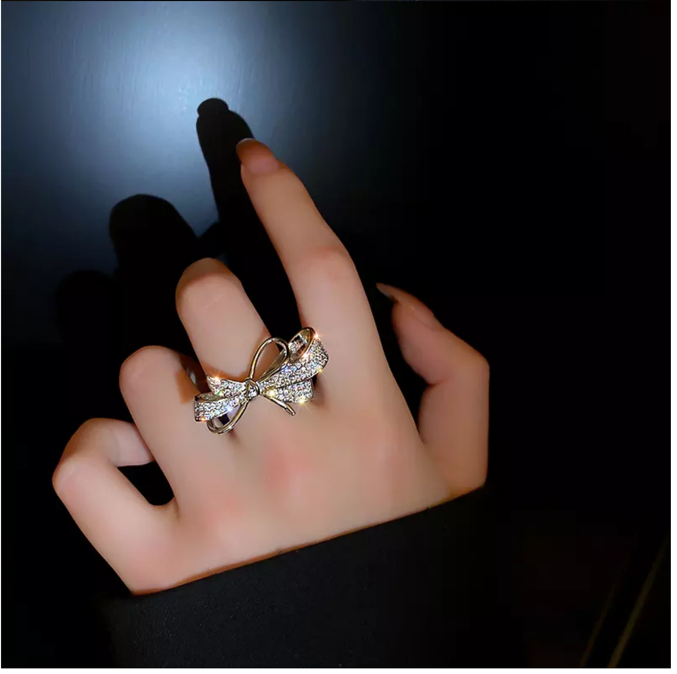 R - Fashion Trendy Bowknot Crystal Ring Jewelry Adjustable