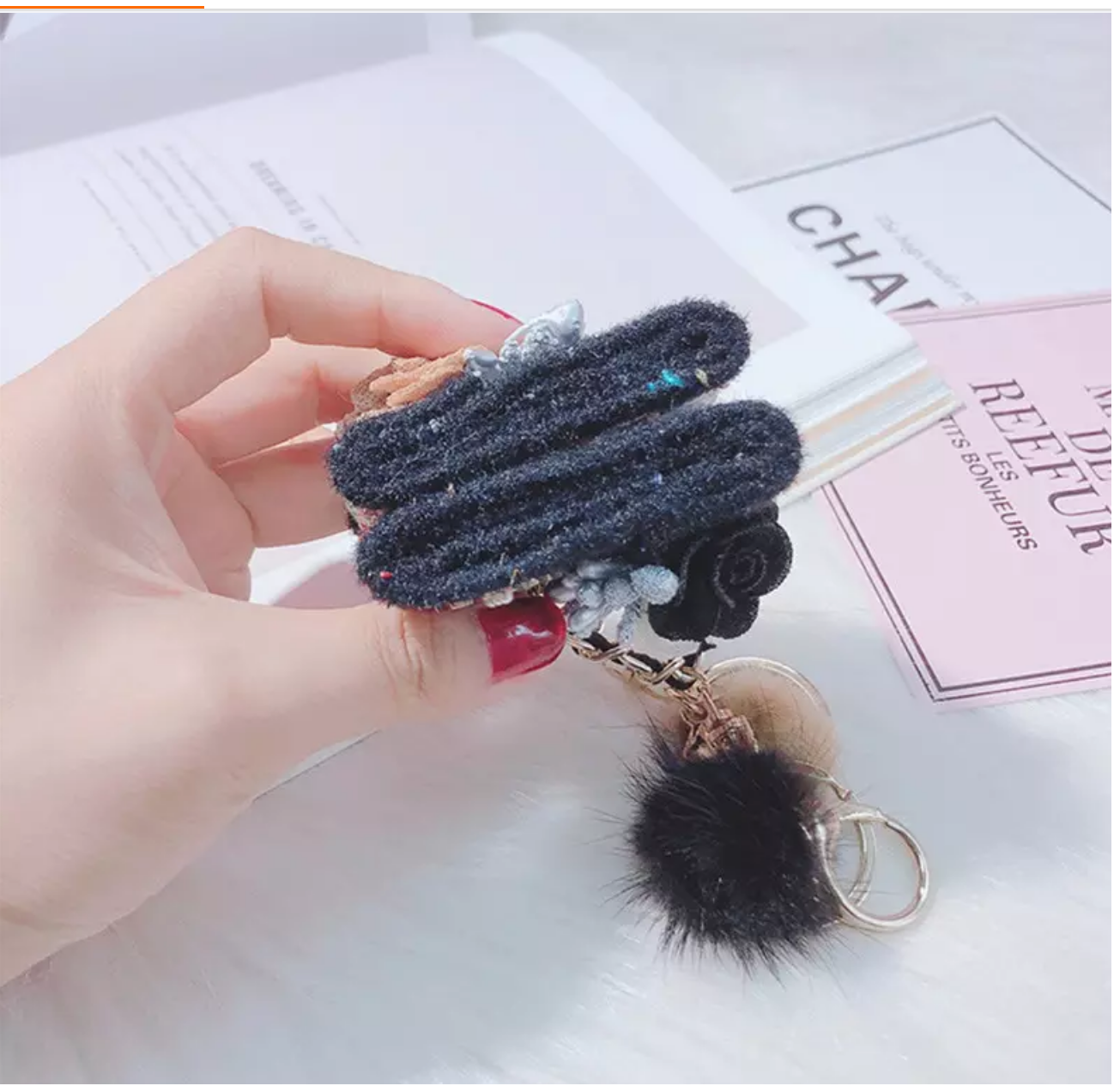 Creative Fur Tassel Ball Diamond Crystal Rhinestone Handbag Car Keychain Ladies Gift Pendant Keyring