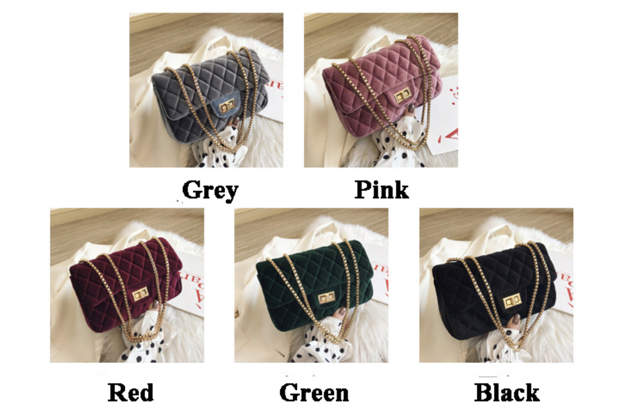 Diamond Lattice Small Square Bag Luxury Trendy Chain Crossbody Bags Soft Velvet Shoulder Handbags Women Bolsa de Hombro