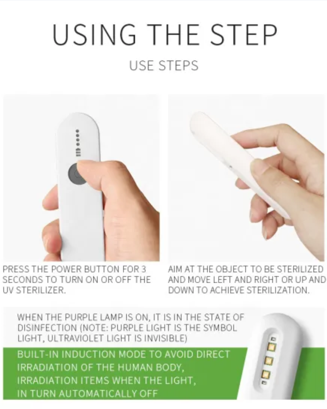 P - Travel size UV Sanitizer Wand USB Rechargeable UVC Sterilizer 99.9% Sterilization