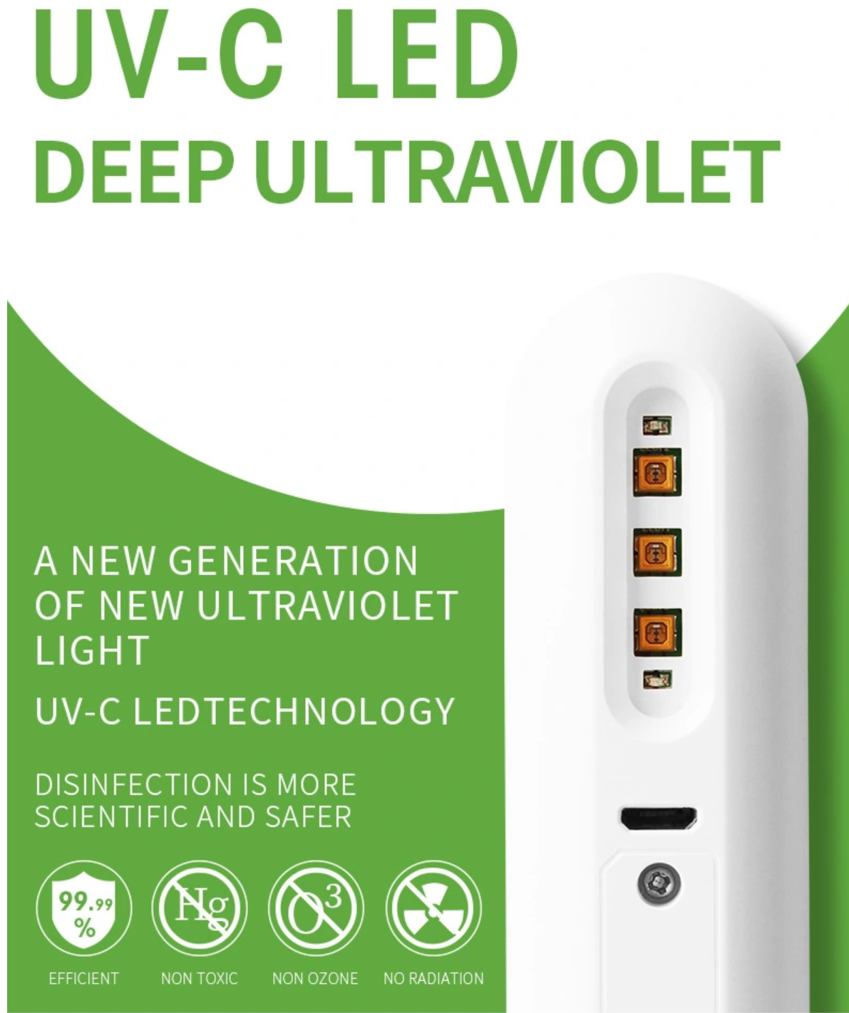 P - Travel size UV Sanitizer Wand USB Rechargeable UVC Sterilizer 99.9% Sterilization