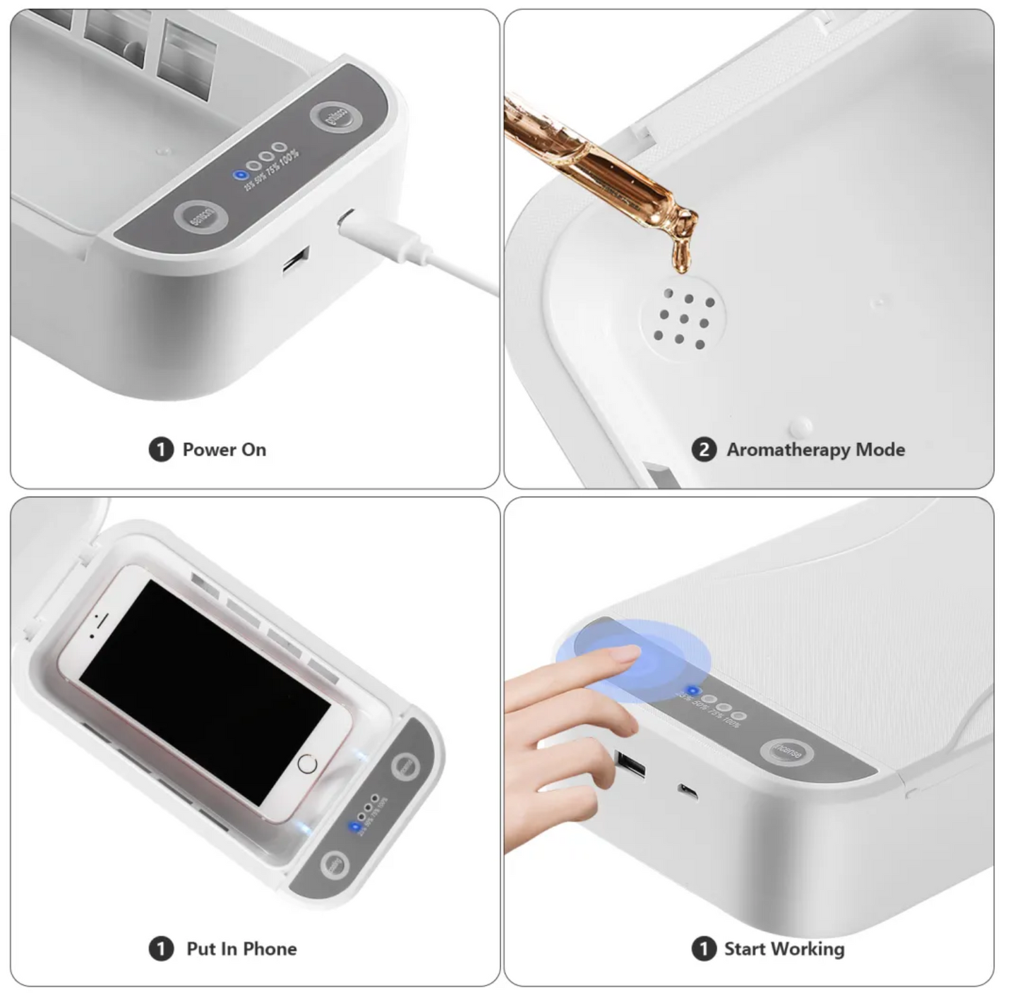 K - UVC Sanitizer Box UV Sterilizer 99% Cell phone charging case Aromatherapy USB Charging White