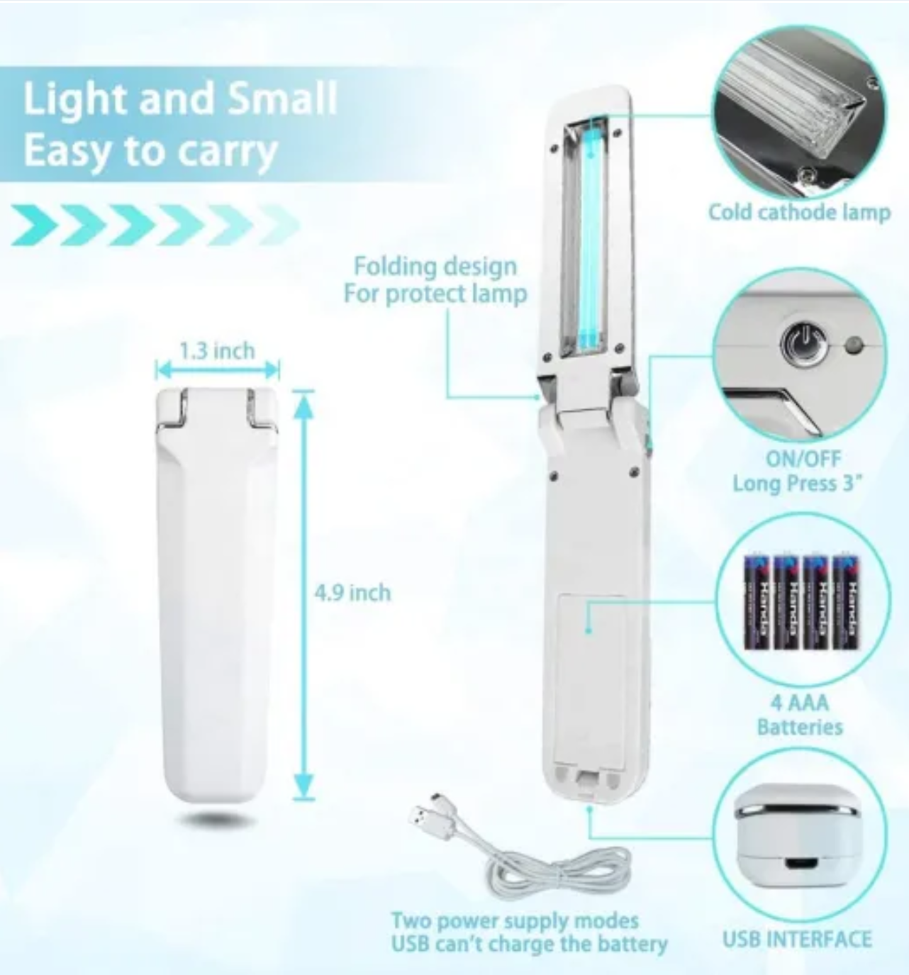 P - Portable UVC Sanitizer Wand UV Sterilizer 99.9% Sterilization Cordless Battery
