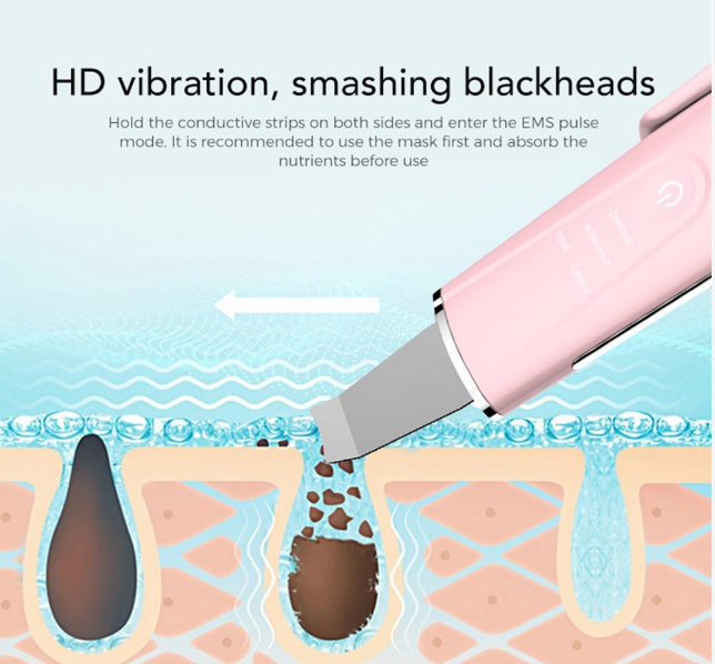 A - Ultrasonic Facial scrubber face spatula cleansing device blackhead remover