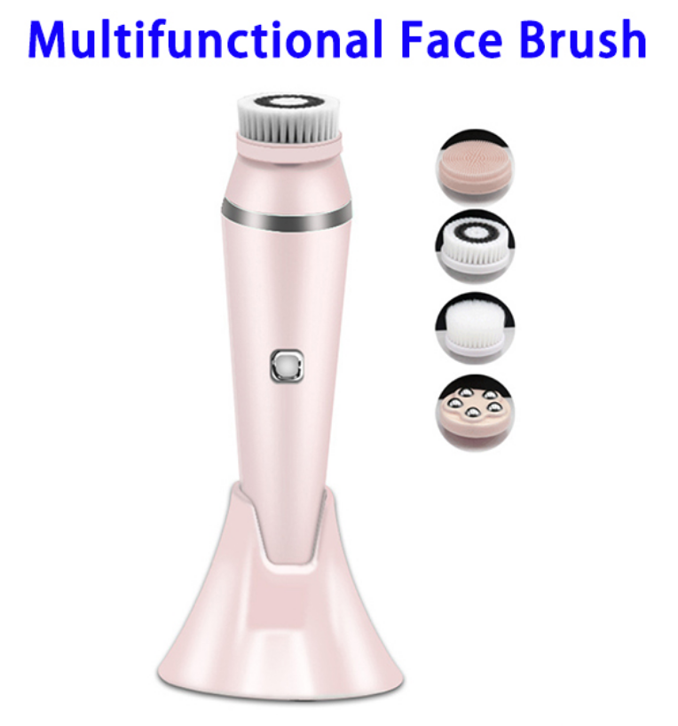 A - 4 in 1 Facial Cleansing Device Brush Set Rechargeable Spa Skin Care Exfoliator