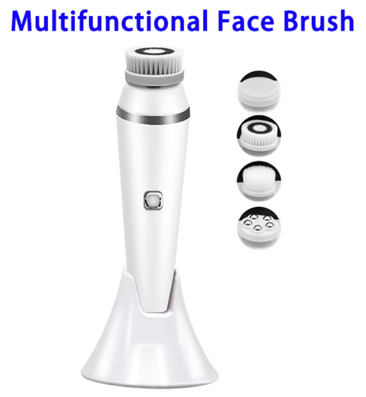 A - 4 in 1 Facial Cleansing Device Brush Set Rechargeable Spa Skin Care Exfoliator