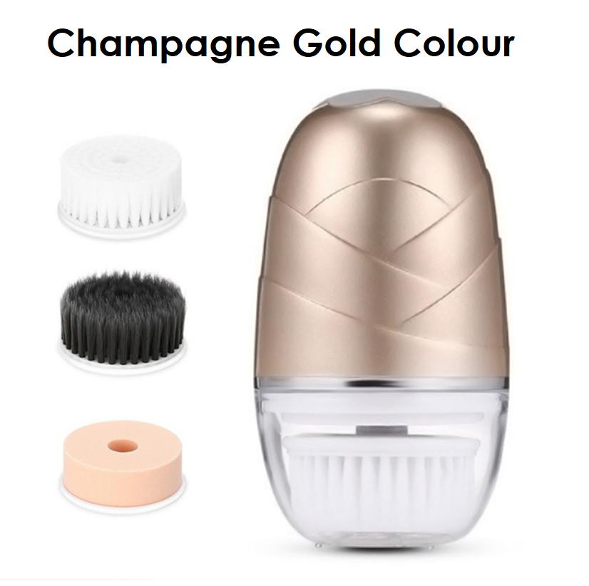 A - 3 in 1 Face Cleansing Rechargeable Rotating Brush Exfoliator Spin Facial Set Gold Pink Rose White