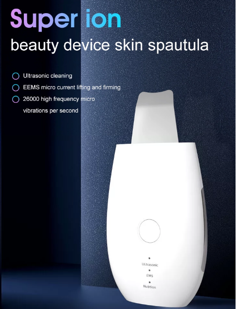 A - Ultrasonic Facial scrubber face spatula cleansing device blackhead remover White