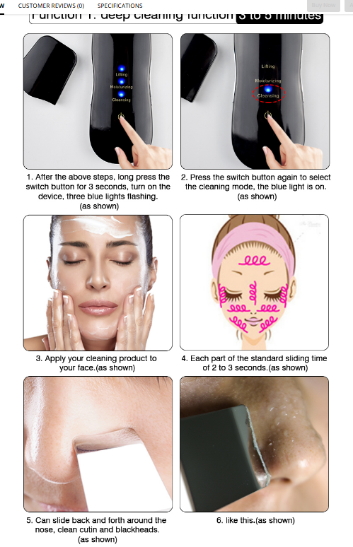 A - Black Ultrasonic Facial scrubber face spatula cleansing device blackhead remover