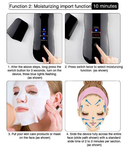 A - Black Ultrasonic Facial scrubber face spatula cleansing device blackhead remover