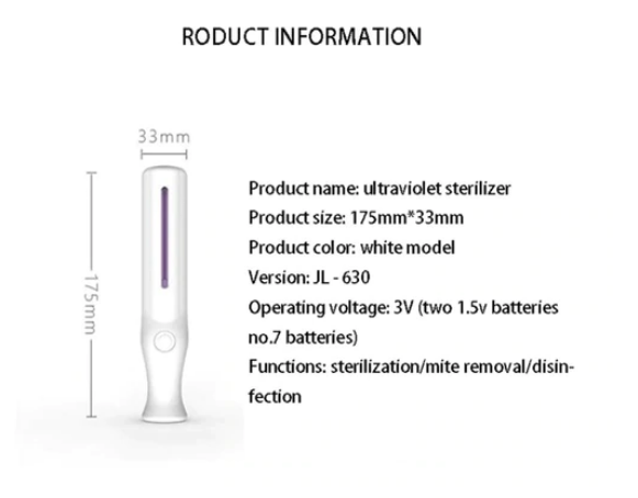 P - Portable UVC Sanitizer Wand UV Sterilizer 99.9% Sterilization Cordless Battery