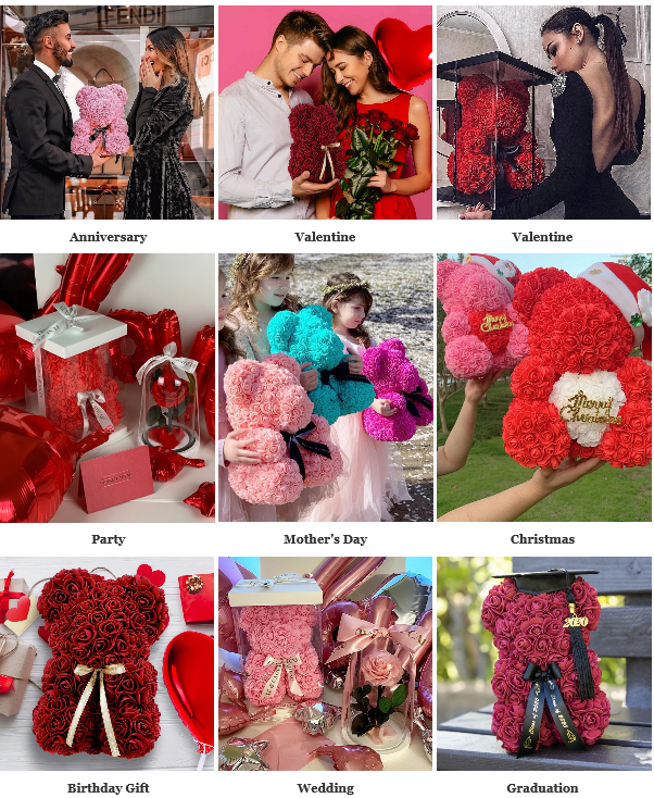 Q - Eternal Rose Teddy Bear Handmade Gift Graduation Wedding Birthday Gifts Pink Red