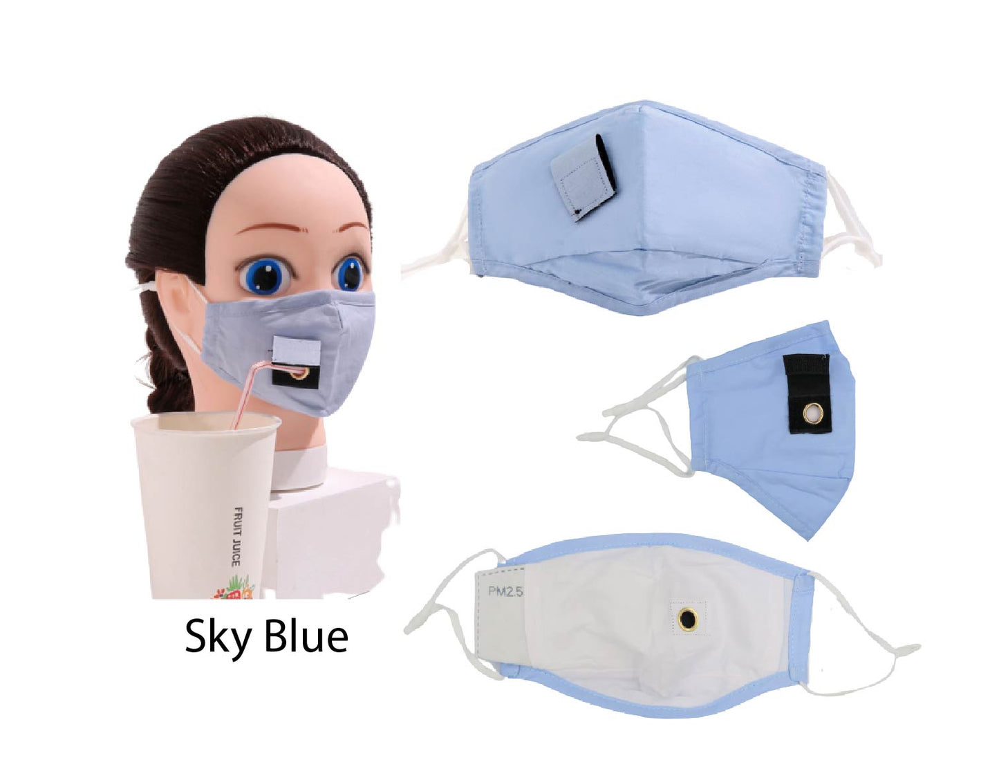 Cotton Face mask 1cm diameter opening for Straw face covering Choose from 4 colours