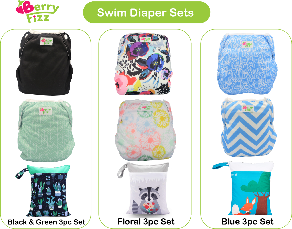 Swim Diaper Cloth Adjustable Water proof Nappy Boys Girls Toddler 3pc Set wear