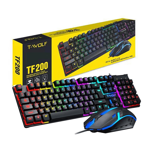 N - TF200 Rainbow Backlight Gaming Mechanical Keyboard and Mouse Set USB Wired 104 Keys LED For Windows PC