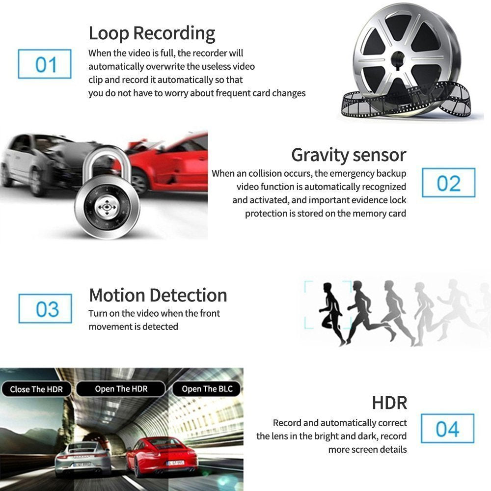 L - Dash Cam 4.0 Inch 3 Lens Car Black Box HD 1080P 170 Degree Wide Angle Car Camera DVR Video Recorder G-Sensor Dashcam