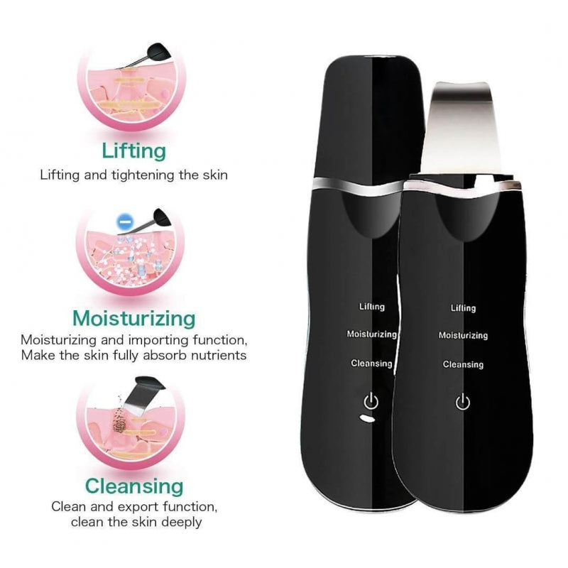 A - Black Ultrasonic Facial scrubber face spatula cleansing device blackhead remover