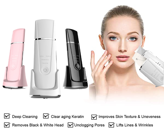 A - Ultrasonic Facial scrubber face spatula cleansing device blackhead remover