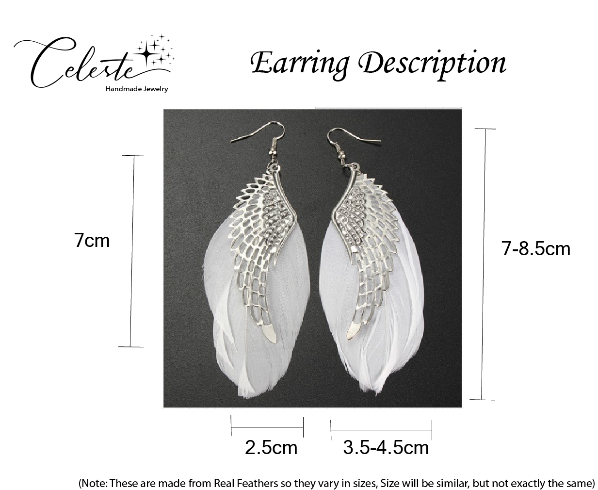 Z - Angel Feather Earrings Silver Real Feathers Bohemian Handmade Long Drop Earrings Jewelry Gift